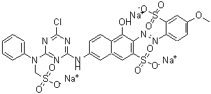 CAS 登录号：85455-59-0， 7-[[4-氯-6-[苯基(磺基甲基)氨基]-1,3,5-三嗪-2-基]氨基]-4-羟基-3-[2-(4-甲氧基-2-磺基苯基)偶氮]-2-萘磺酸钠盐(1:3)