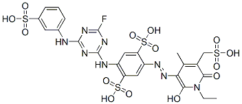 CAS#: 85508-11-8, 2-[[1-Ethyl-1,6-Dihydro-2-Hydroxy-4-Methyl-6-Oxo-5-(Sulphomethyl)-3-Pyridyl]Azo]-5-[[4-Fluoro-6-[(3-Sulphophenyl)Amino]-1,3,5-Triazin-2-Yl]Amino]Benzene-1,4-Disulphonic Acid