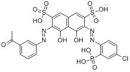 CAS#: 86167-87-5, 3-[(3-acetylphenyl)azo]-6-[(4-chloro-2- phosphonophenyl)azo]-4,5-dihydroxy-2,7-Naphthalenedisulfonic acid