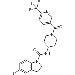 CAS#: 909662-07-3, 5-Fluoro-N-(1-{[6-(trifluoromethyl)-3-pyridinyl]carbonyl}-4-piperidinyl)-1-indolinecarboxamide
