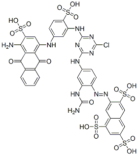 CAS 登录号：93892-91-2， 7-[[2-[(氨基羰基)氨基]-4-[[4-[[5-[(4-氨基-9,10-二氢-9,10-二氧代-3-磺基-1-蒽基)氨基]-2-磺基苯基]氨基]-6-氯-1,3,5-三嗪-2-基]氨基]苯基]偶氮]萘-1,3,6-三磺酸
