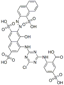 CAS 登录号：93919-17-6， 2-[[4-氯-6-[[8-羟基-3,6-二磺基-7-[(1-磺基-2-萘基)偶氮]-1-萘基]氨基]-1,3,5-三嗪-2-基]氨基]-5-磺基苯甲酸