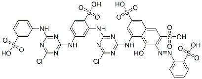 CAS 登录号：93942-65-5， 5-[[4-氯-6-[[5-[[4-氯-6-[(3-磺基苯基)氨基]-1,3,5-三嗪-2-基]氨基]-2-磺基苯基]氨基]-1,3,5-三嗪-2-基]氨基]-4-羟基-3-[(2-磺基苯基)偶氮]萘-2,7-二磺酸