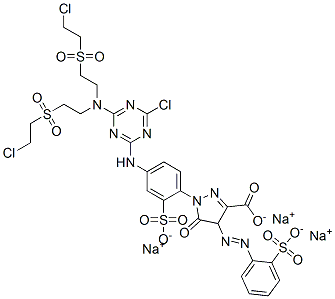 CAS#: 94021-08-6, Trisodium 1-[4-[[4-[Bis[2-[(2-Chloroethyl)Sulphonyl]Ethyl]Amino]-6-Chloro-1,3,5-Triazin-2-Yl]Amino]-2-Sulphonatophenyl]-4,5-Dihydro-5-Oxo-4-[(2-Sulphonatophenyl)Azo]-1H-Pyrazole-3-Carboxylate