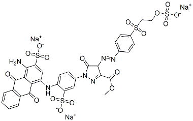 CAS#: 94157-78-5, 1H-Pyrazole-3-Carboxylic Acid, 1-[4-[(4-Amino-9,10-Dihydro-9,10-Dioxo-3-Sulfo-1-Anthracenyl)Amino]-3-Sulfophenyl]-4,5-Dihydro-5-Oxo-4-[[4-[[2-(Sulfooxy)Ethyl]Sulfonyl]Phenyl]Azo]-, 3-Methyl Ester, Sodium Salt