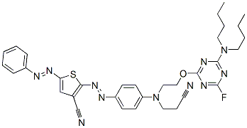 CAS#: 94160-38-0, 2-[[4-[(2-Cyanoethyl)[2-[[4-(Dibutylamino)-6-Fluoro-1,3,5-Triazin-2-Yl]Oxy]Ethyl]Amino]Phenyl]Azo]-5-(Phenylazo)Thiophene-3-Carbonitrile