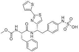 structure of CAS# 1008510-37-9, C-Methyl N-[(1S)-2-oxo-1-(phenylmethyl)-2-[[(1S)-2-[4-(sulfoamino)phenyl]-1-[2-(2-thienyl)-4-thiazolyl]ethyl]amino]ethyl]carbamate