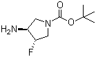 structure of CAS# 1009075-43-7, (3S,4S)-3-Amino-4-fluoro-1-pyrrolidinecarboxylic acid tert-butyl ester