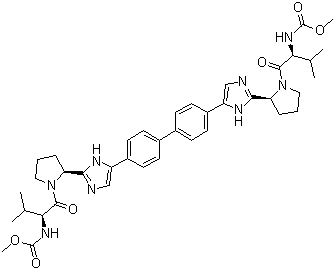 CAS # 1009119-64-5 (1214735-16-6), Daclatasvir, BMS 790052, EBP 883, N,N'-[[1,1'-Biphenyl]-4,4'-diylbis[1H-imidazole-5,2-diyl-(2S)-2,1-pyrrolidinediyl[(1S)-1-(1-methylethyl)-2-oxo-2,1-ethanediyl]]]biscarbamic acid C,C'-dimethyl ester