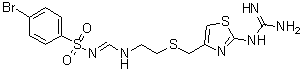 CAS # 100981-43-9, Ebrotidine, (E)-N-[[[2-[[[2-[(Aminoiminomethyl)amino]-4-thiazolyl]methyl]thio]ethyl]amino]methylene]-4-bromobenzenesulfonamide, FI 3542, Ulsanic