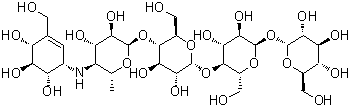 CAS # 1013621-73-2, alpha-D-Glucopyranosyl O-4,6-dideoxy-4-[[(1S,4R,5S,6S)-4,5,6-trihydroxy-3-(hydroxymethyl)-2-cyclohexen-1-yl]amino]-alpha-D-glucopyranosyl-(1→4)-O-alpha-D-glucopyranosyl-(1→4)-alpha-D-glucopyranoside, alpha-D-Glucosyl Acarbose 1,1-alpha,alpha-Glycoside Impurity