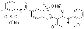 CAS # 10190-68-8, Direct Yellow 27, Disodium 2-[4-[[1-[[(2-methoxyphenyl)amino]carbonyl]-2-oxopropyl]azo]-3-sulphonatophenyl]-6-methylbenzothiazole-7-sulphonate