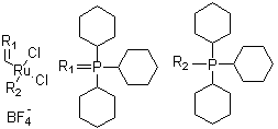 structure of CAS# 1020085-61-3, Dichloro(tricyclohexylphosphine)[(tricyclohexylphosphoranylidene)methyl]ruthenium tetrafluoroborate