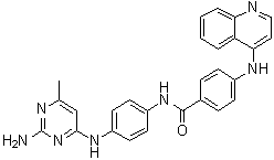 structure of CAS# 1020149-73-8, N-[4-[(2-Amino-6-methyl-4-pyrimidinyl)amino]phenyl]-4-(4-quinolinylamino)benzamide