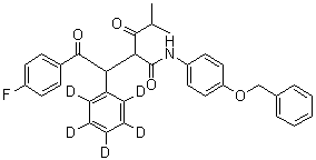 4-氟-alpha-(2-甲基-1-氧代丙基)-gamma-氧代-beta-(苯基-2,3,4,5,6-d<sub>5</sub>)-N-[4-(苯基甲氧基)苯基]苯丁酰胺分子结构 (CAS 1020719-44-1)