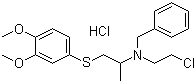 CAS # 102166-62-1, N-(2-Chloroethyl)-N-[2-[(3,4-dimethoxyphenyl)thio]-1-methylethyl]benzenemethanamine hydrochloride