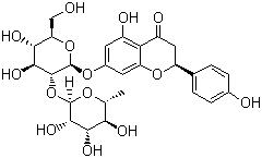 CAS # 10236-47-2, Naringin, 7-(2-O-(6-deoxy-alpha-L-mannopyranosyl)-beta-D-glucopyranosyloxy)-2,3-dihydro-4',5,7-trihydroxyflavone, 7-[[2-O-(6-Deoxy-alpha-L-mannopyranosyl)-beta-D-glucopyranosyl]oxy]-5-hydroxy-2(S)-(4-hydroxyphenyl)-4H-1-benzopyran-4-one