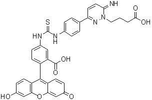 CAS # 1024389-03-4, 3-[4-[[[[3-Carboxy-4-(6-hydroxy-3-oxo-3H-xanthen-9-yl)phenyl]amino]thioxomethyl]amino]phenyl]-6-imino-1(6H)-pyridazinebutanoic acid