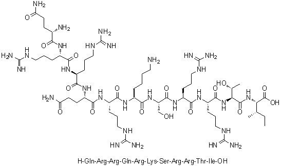 L-谷氨酰胺酰-L-精氨酰-L-精氨酰-L-谷氨酰胺酰-L-精氨酰-L-赖氨酰-L-丝氨酰-L-精氨酰-L-精氨酰-L-苏氨酰-L-异亮氨酸分子结构 (CAS 102579-44-2)