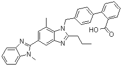 structure of CAS# 1026353-20-7, 4'-[(1,7'-二甲基-2'-丙基[2,5'-联-1H-苯并咪唑]-1'-基)甲基]-[1,1'-联苯]-2-羧酸