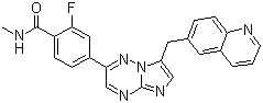 structure of CAS# 1029712-80-8, 2-氟-N-甲基-4-[7-[(喹啉-6-基)甲基]咪唑并[1,2-b]-[1,2,4]三嗪-2-基]苯甲酰胺