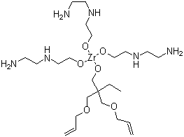 CAS # 103373-95-1, Ken-React LZ 44, 2-[(2-Aminoethyl)amino]ethanol zirconium complex, (OC-6-22)-Tris[2-[(2-aminoethyl)amino]ethanolato-O][2,2-bis[(2-propenyloxy)methyl]-1-butanolato-O,O',O'']zirconium, Ken-React NZ 44, LZ 44, NZ 44