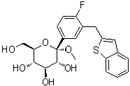 structure of CAS# 1034305-23-1, 甲基 1-C-[3-(苯并[b]噻吩-2-基甲基)-4-氟苯基]-alpha-D-吡喃葡萄糖苷