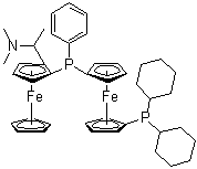 CAS # 1036373-39-3, 1-(Dicyclohexylphosphino)-1'-[(R)-[(1S)-2-[(1S)-1-(dimethylamino)ethyl]ferrocenyl]phenylphosphino]ferrocene
