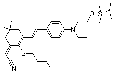 CAS # 1048688-76-1, (2E)-2-[2-(Butylthio)-3-[(1E)-2-[4-[[2-[[(1,1-dimethylethyl)dimethylsilyl]oxy]ethyl]ethylamino]phenyl]ethenyl]-5,5-dimethyl-2-cyclohexen-1-ylidene]-acetonitrile