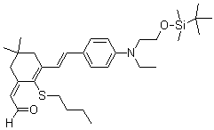 CAS 登录号：1048688-77-2, (2E)-2-[2-(丁硫基)-3-[(1E)-2-[4-[[2-[[(叔丁基)二甲基硅烷基]氧基]乙基]乙基氨基]苯基]乙烯基]-5,5-二甲基-2-环己烯-1-亚基]-乙醛