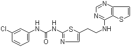 structure of CAS# 1057249-41-8, N-(3-氯苯基)-N'-[5-[2-(噻吩并[3,2-d]嘧啶-4-基氨基)乙基]-2-噻唑基]脲