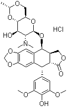 CAS # 105760-98-3, NK-611 hydrochloride, (5R-(5alpha,5abeta,8aalpha,9beta))-9-((2-Deoxy-2-(dimethylamino)-4,6-O-ethylidene-beta-D-glucopyranosyl)oxy)-5,8,8a,9-tetrahydro-5-(4-hydroxy-3,5-dimethoxyphenyl)furo(3',4':6,7)naphtho(2,3-d)-1,3-dioxol-6(5aH)-one hydrochloride