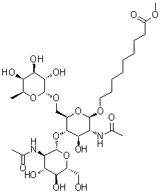 CAS # 106445-35-6, 9-[[O-2-(Acetylamino)-2-deoxy-beta-D-glucopyranosyl-(1→4)-O-[6-deoxy-alpha-L-galactopyranosyl-(1→6)]-2-(acetylamino)-2-deoxy-beta-D-glucopyranosyl]oxy]nonanoic acid methyl ester