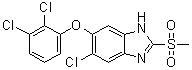 CAS # 106791-37-1, Triclabendazole sulfone, 6-Chloro-5-(2,3-dichlorophenoxy)-2-(methylsulfonyl)-1H-benzimidazole, CGA 110753