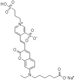 CAS # 1071838-34-0, 4-[2-[7-[(5-Carboxypentyl)ethylamino]-2-oxo-2H-1-benzopyran-3-yl]ethenyl]-3-sulfo-1-(3-sulfopropyl)pyridinium inner salt sodium salt, DY 521