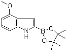 CAS # 1072811-21-2, 4-Methoxyindole-2-boronic acid pinacol ester, 4-Methoxy-2-(4,4,5,5-tetramethyl-1,3,2-dioxaborolan-2-yl)-1H-indole
