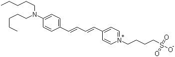 structure of CAS# 107610-19-5, N-(4-磺酸丁基)-4-(4-(4-(二戊基氨基)苯基)丁二烯基)吡啶鎓内盐