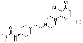 CAS # 1083076-69-0, Cariprazine hydrochloride, N'-[trans-4-[2-[4-(2,3-Dichlorophenyl)-1-piperazinyl]ethyl]cyclohexyl]-N,N-dimethylurea hydrochloride (1:1), RGH 188 hydrochloride