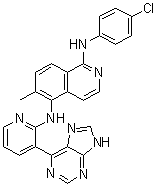 structure of CAS# 1093100-40-3, N1-(4-氯苯基)-6-甲基-N5-[3-(9H-嘌呤-6-基)-2-吡啶基]-1,5-异喹啉二胺