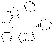 structure of CAS# 1093403-33-8, 4-Methyl-N-[2-[3-(morpholinomethyl)imidazo[2,1-b]thiazol-6-yl]phenyl]-2-(pyridin-3-yl)thiazole-5-carboxamide
