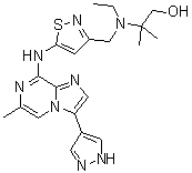 structure of CAS# 1094069-99-4, 2-[Ethyl[[5-[[6-methyl-3-(1H-pyrazol-4-yl)imidazo[1,2-a]pyrazin-8-yl]amino]-3-isothiazolyl]methyl]amino]-2-methyl-1-propanol