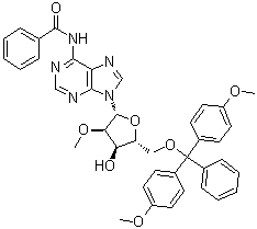 structure of CAS# 110764-72-2, N-Benzoyl-5'-O-[bis(4-methoxyphenyl)phenylmethyl]-2'-O-methyladenosine