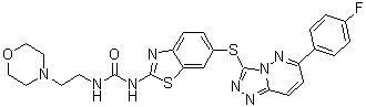 structure of CAS# 1116743-46-4, 1-[6-[[6-(4-氟苯基)[1,2,4]三唑并[4,3-b]哒嗪-3-基]硫基]-1,3-苯并噻唑-2-基]-3-[2-(吗啉-4-基)乙基]脲