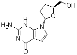 CAS # 111869-49-9, 2-Amino-1,7-dihydro-7-[(2R,5S)-tetrahydro-5-(hydroxymethyl)-2-furanyl]-4H-pyrrolo[2,3-d]pyrimidin-4-one