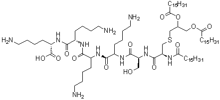 CAS # 112208-00-1, S-[2,3-Bis[(1-oxohexadecyl)oxy]propyl]-N-(1-oxohexadecyl)-L-cysteinyl-L-seryl-L-lysyl-L-lysyl-L-lysyl-L-lysine, P 3C, Pam3CSK4, Pam3CysSK4