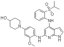 structure of CAS# 1125593-20-5, 1-[4-[[4-[[2-(异丙基磺酰基)苯基]氨基]-1H-吡咯并[2,3-b]吡啶-6-基]氨基]-3-甲氧基苯基]哌啶-4-醇