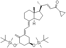 CAS 登录号：112849-17-9, 钙泊三醇中间体-9, (2E,4R)-4-[(1R,3aS,4E,7aR)-4-[(2E)-2-[(3S,5R)-3,5-双[[(叔丁基)二甲基硅]氧基]-2-亚甲基环己亚基]乙烯基]八氢-7a-甲基-1H-茚-1-基]-1-环丙基-2-戊烯-1-酮