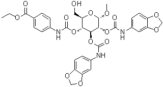 structure of CAS# 1137359-47-7, 甲基 alpha-D-吡喃葡萄糖苷 2,3-二(N-1,3-苯并二氧杂环戊烯-5-基氨基甲酸酯) 4-[N-[4-(乙氧羰基)苯基]氨基甲酸酯]