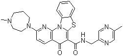 structure of CAS# 1138549-36-6, 2-(4-甲基-1H-1,4-二氮杂环庚烷-1-基)-N-[(5-甲基-2-吡嗪基)甲基]-5-氧代-5H-苯并噻唑并[3,2-a][1,8]萘啶-6-甲酰胺