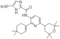 CAS # 1142363-52-7, 5-Cyano-N-[2-(4,4-dimethyl-1-cyclohexen-1-yl)-6-(tetrahydro-2,2,6,6-tetramethyl-2H-pyran-4-yl)-3-pyridinyl]-1H-imidazole-2-carboxamide, 4-Cyano-1H-imidazole-2-carboxylic acid N-[2-(4,4-dimethylcyclohex-1-enyl)-6-(2,2,6,6-tetramethyltetrahydropyran-4-yl)pyridin-3-yl]amide